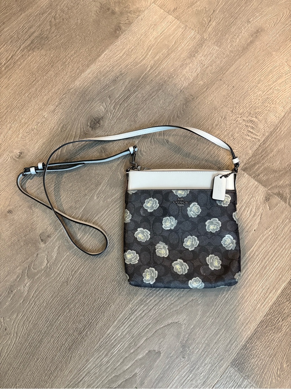 Coach Brown/blue Floral Print Crossbody Trim